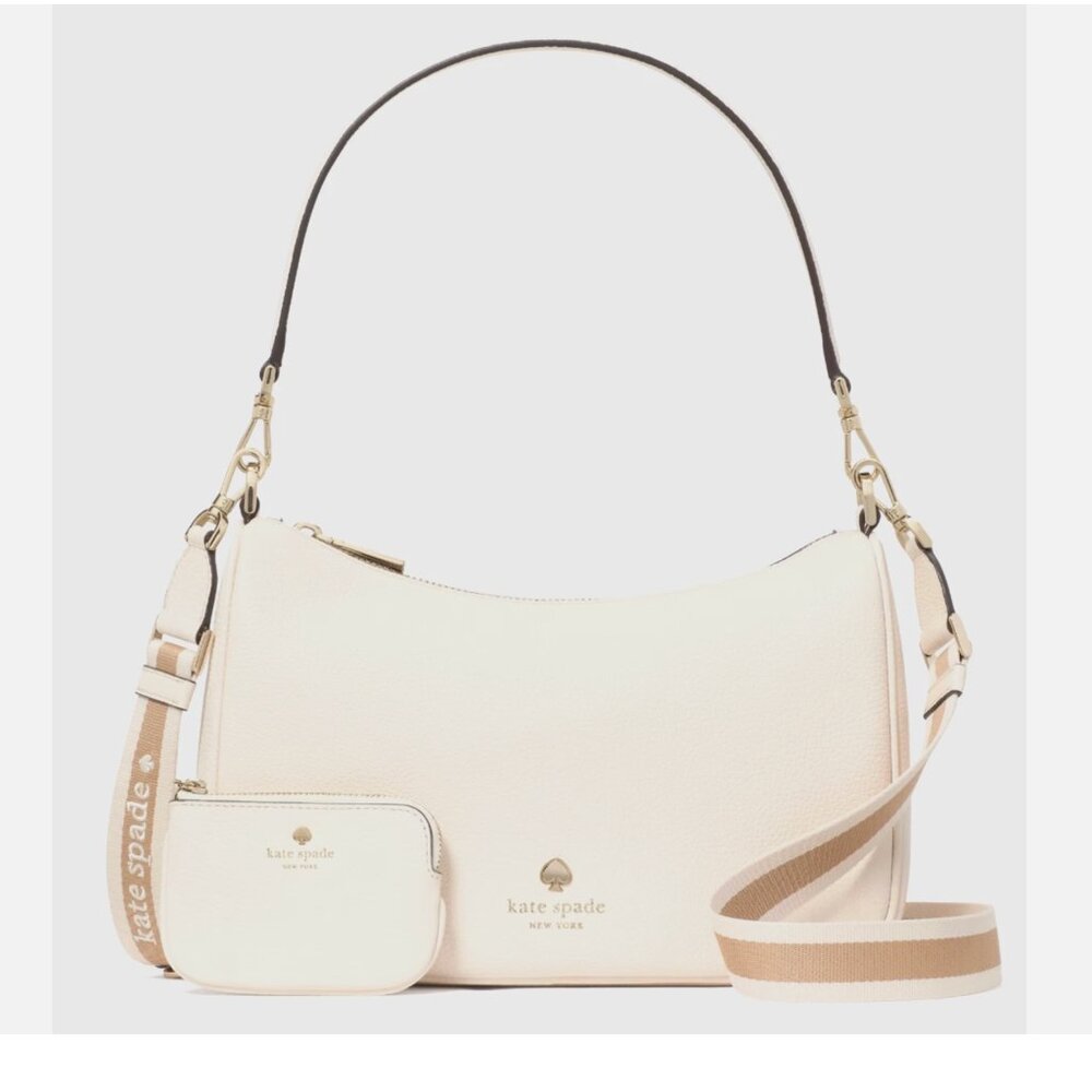 New Kate Spade Emma Medium Shoulder Bag Pebble Leather Parchment
